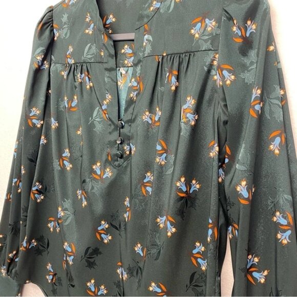 Veronica Beard Abbie Green Floral Blouse 2 Satin - Picture 5 of 10